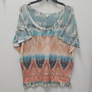 Reba Relaxed Blue and Orange Cap Sleeve Top
